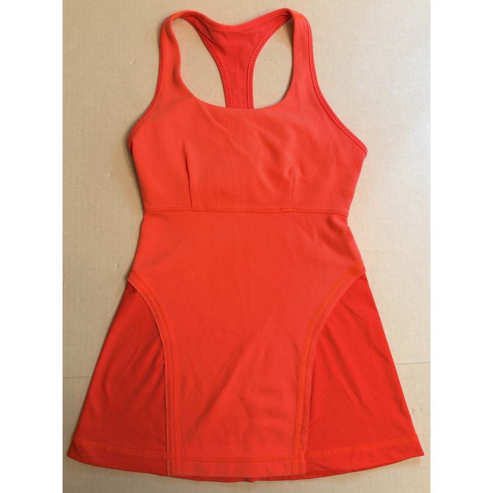 Lululemon Women's Size 4 Power Up Tank Coral Orange Halter Racerback Bra Inside